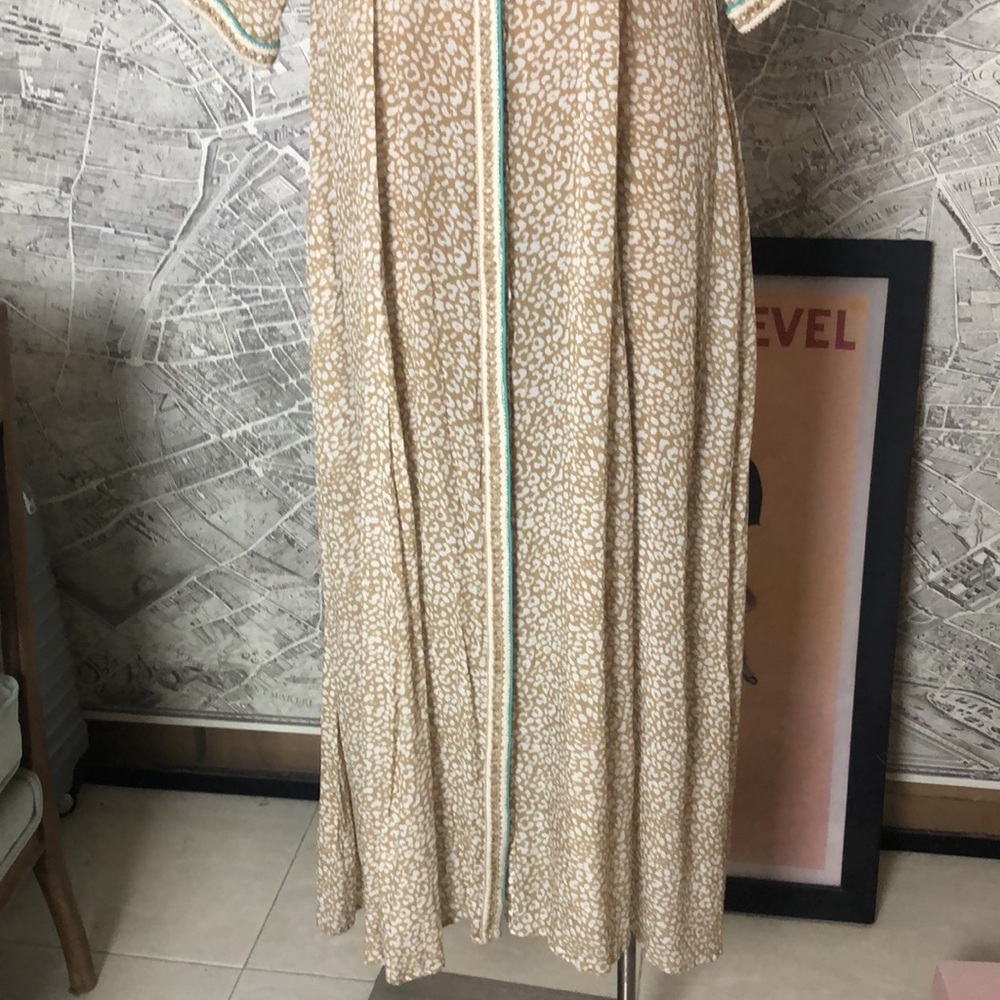 TAJ by Sabrina Crippa Beige Printed Long Shirt Dress with Contrast Trim Size L - Picture 3 of 9